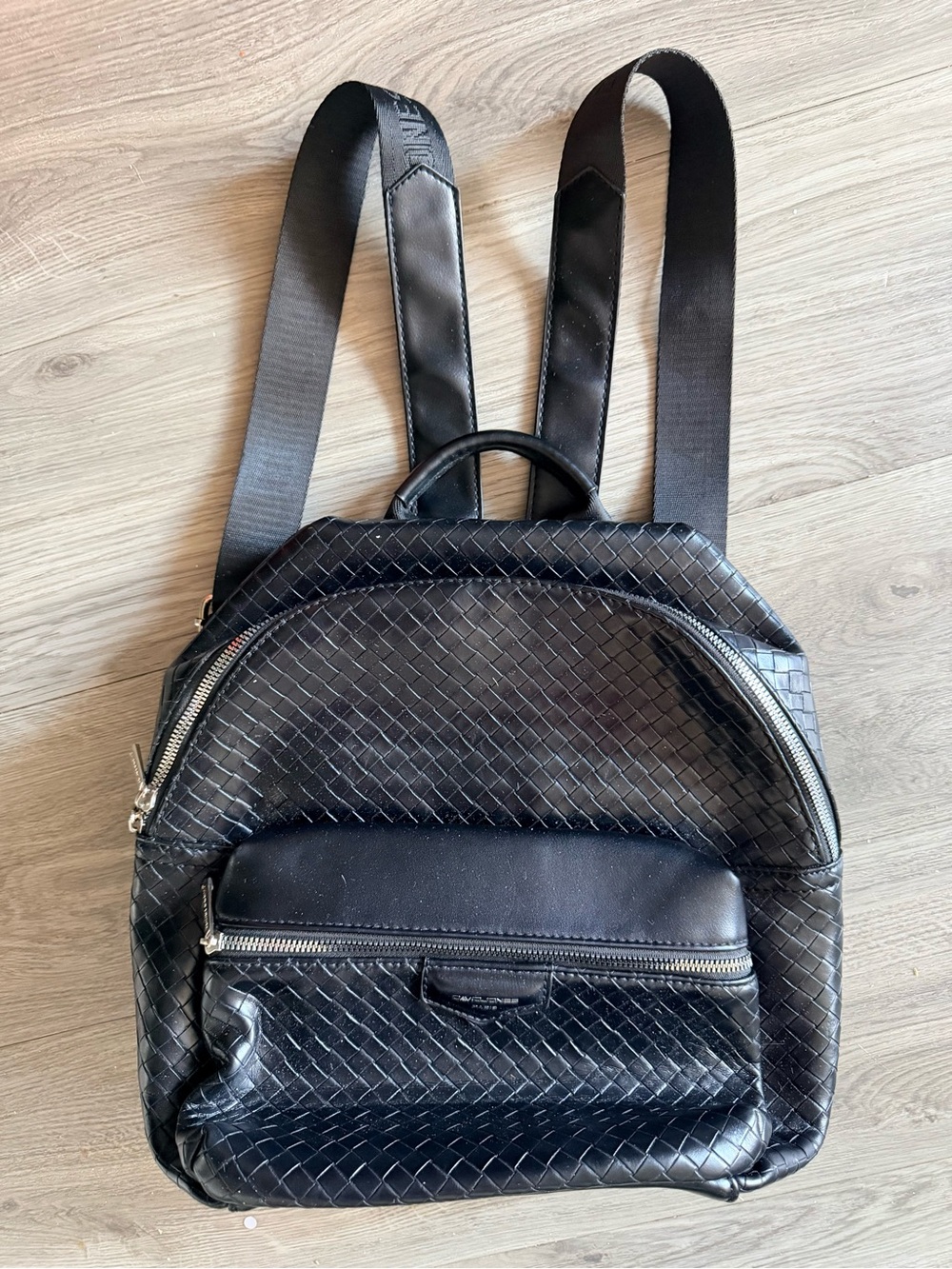 DAVID JONES Paris Black Woven Black Faux Leather Backpack for Women